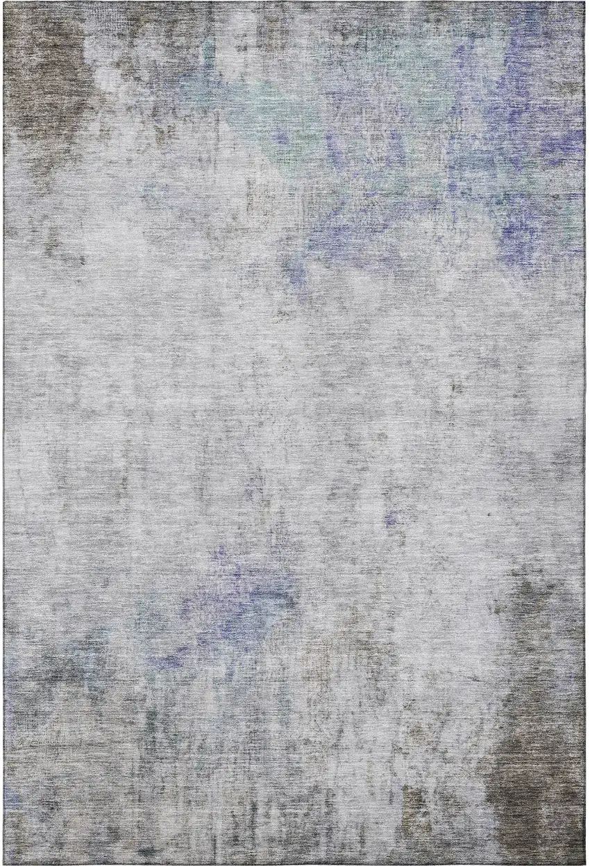 Brown Gray And Purple Abstract Washable Area Rug With UV Protection Photo 3