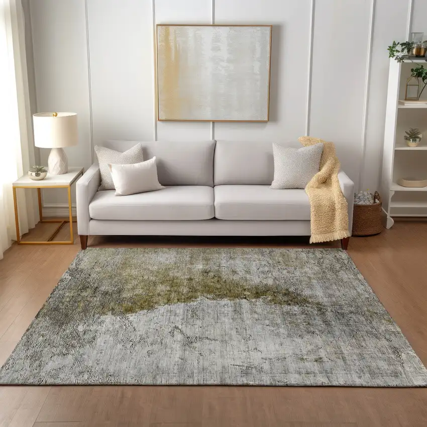 Brown Gray And Silver Abstract Washable Indoor Outdoor Area Rug Photo 8