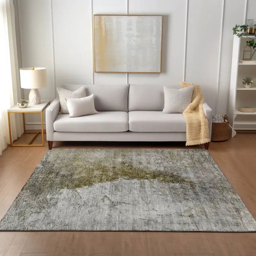 Brown Gray And Silver Abstract Washable Indoor Outdoor Area Rug Photo 8