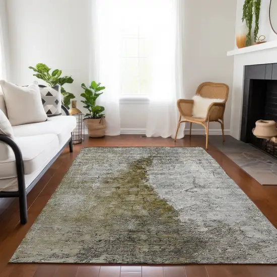 Brown Gray And Silver Abstract Washable Indoor Outdoor Area Rug Photo 9