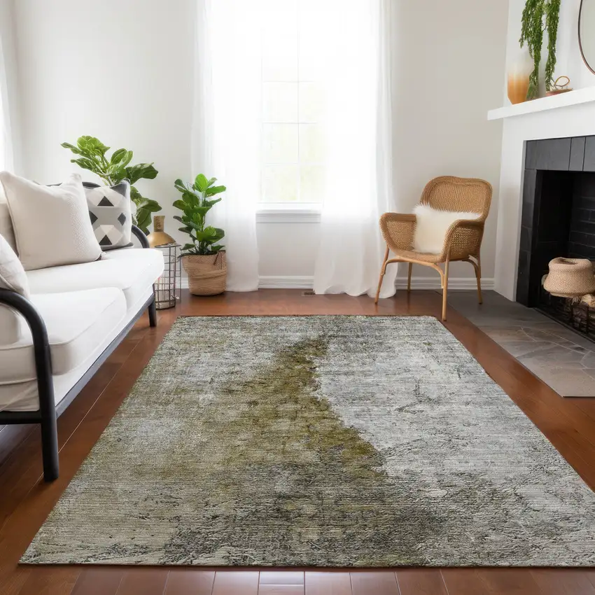Brown Gray And Silver Abstract Washable Indoor Outdoor Area Rug Photo 9