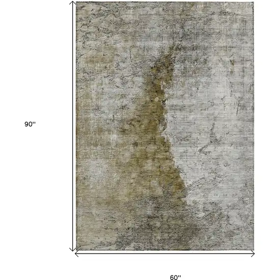 Brown Gray And Silver Abstract Washable Indoor Outdoor Area Rug Photo 3