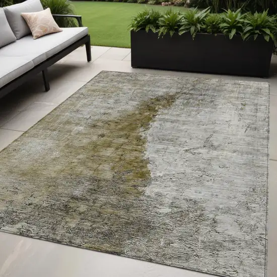 Brown Gray And Silver Abstract Washable Indoor Outdoor Area Rug Photo 1