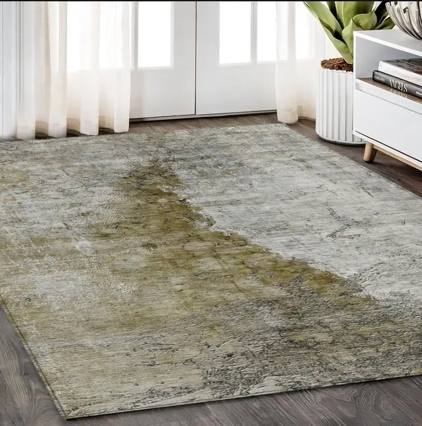 Brown Gray And Silver Abstract Washable Indoor Outdoor Area Rug Photo 8