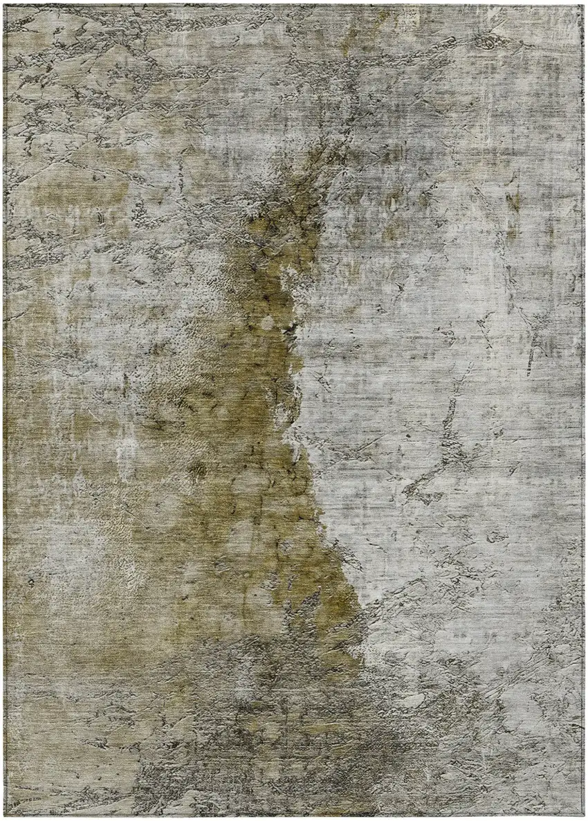 Brown Gray And Silver Abstract Washable Indoor Outdoor Area Rug Photo 2