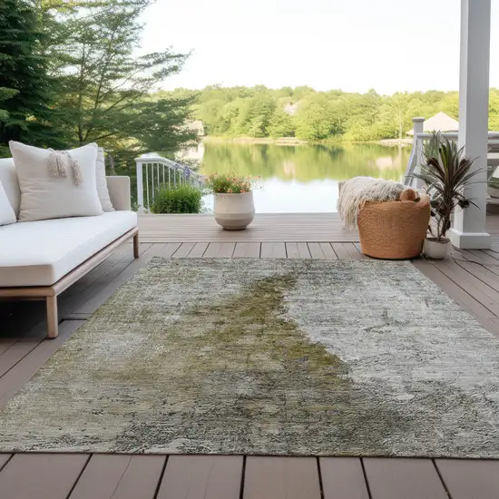 Brown Gray And Silver Abstract Washable Indoor Outdoor Area Rug Photo 9