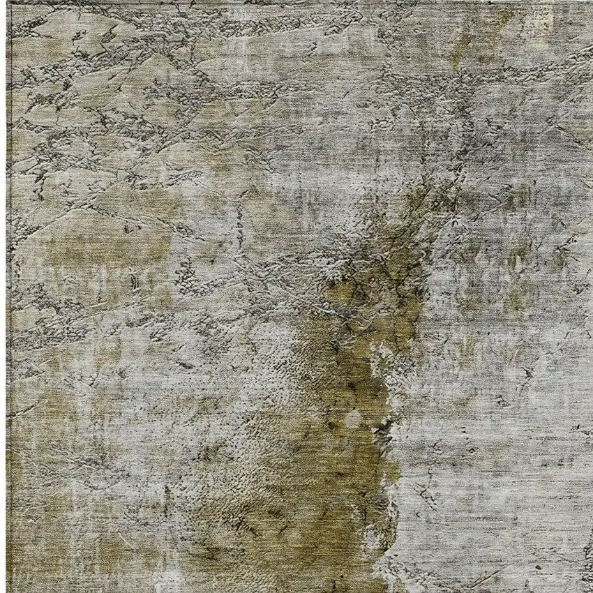 Brown Gray And Silver Abstract Washable Indoor Outdoor Area Rug Photo 6