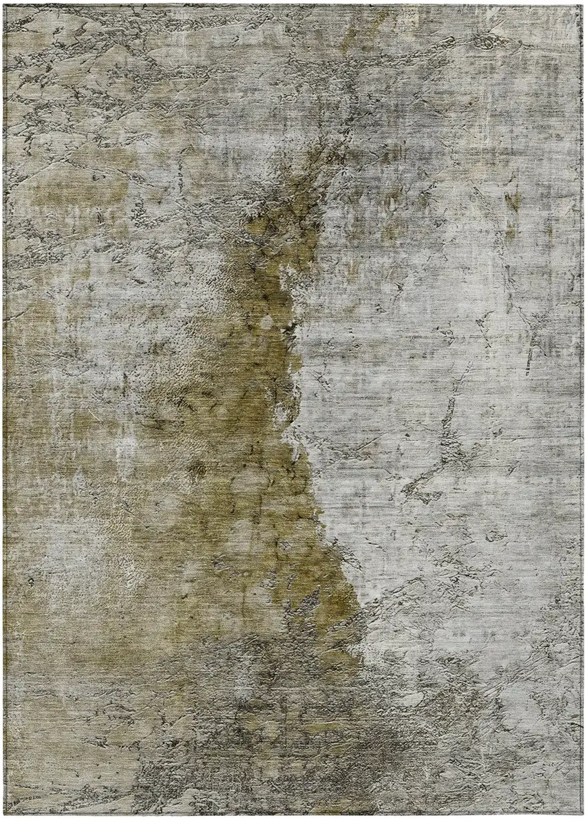 Brown Gray And Silver Abstract Washable Indoor Outdoor Area Rug Photo 2