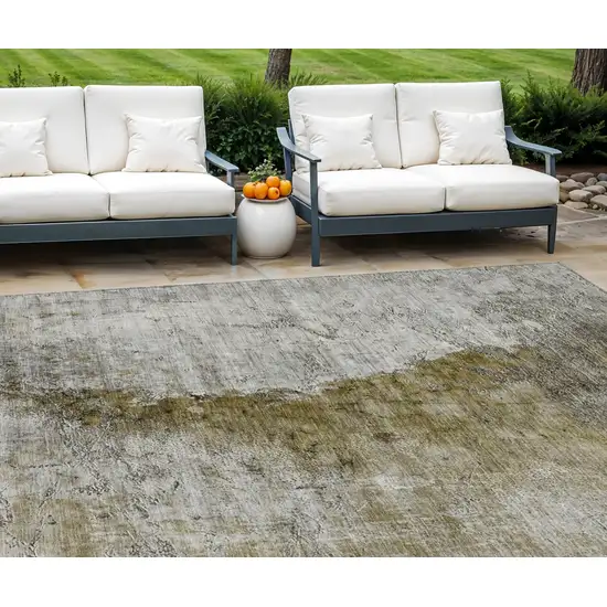 Brown Gray And Silver Abstract Washable Indoor Outdoor Area Rug Photo 1