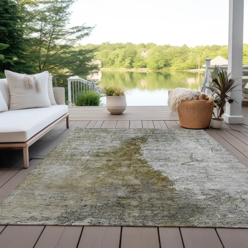 Brown Gray And Silver Abstract Washable Indoor Outdoor Area Rug Photo 9