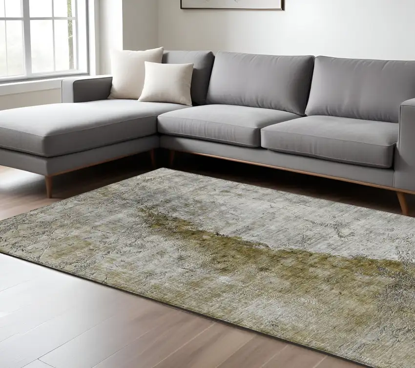 Brown Gray And Silver Abstract Washable Indoor Outdoor Area Rug Photo 7