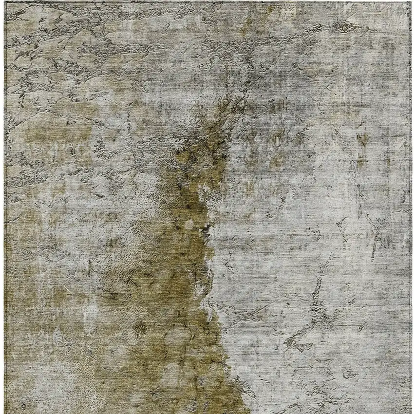 Brown Gray And Silver Abstract Washable Indoor Outdoor Area Rug Photo 7