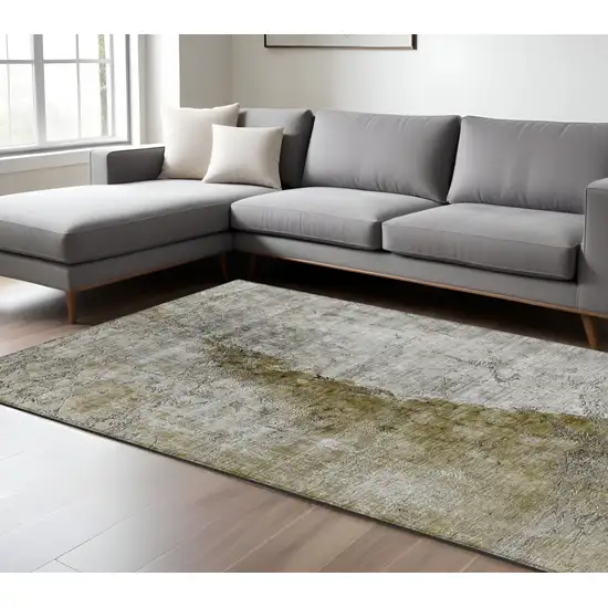 Brown Gray And Silver Abstract Washable Indoor Outdoor Area Rug Photo 8
