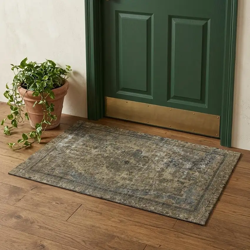 Brown Gray And Silver Floral Medallion Washable Area Rug With UV Protection Photo 1