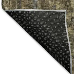 Photo of Brown Gray And Silver Floral Medallion Washable Area Rug With UV Protection