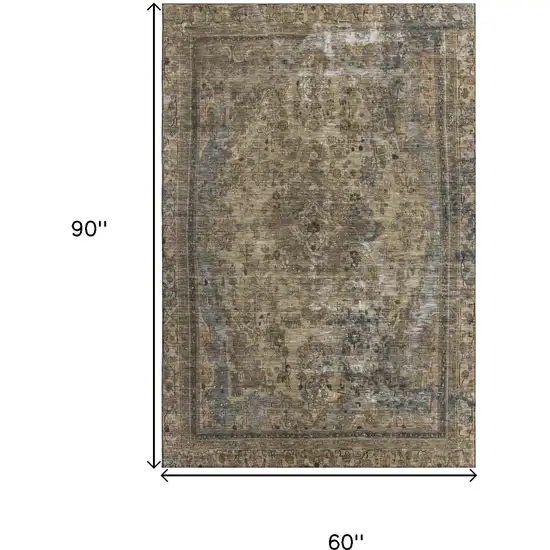 Brown Gray And Silver Floral Medallion Washable Area Rug With UV Protection Photo 7