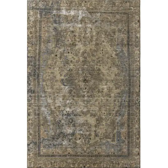 Brown Gray And Silver Floral Medallion Washable Area Rug With UV Protection Photo 3