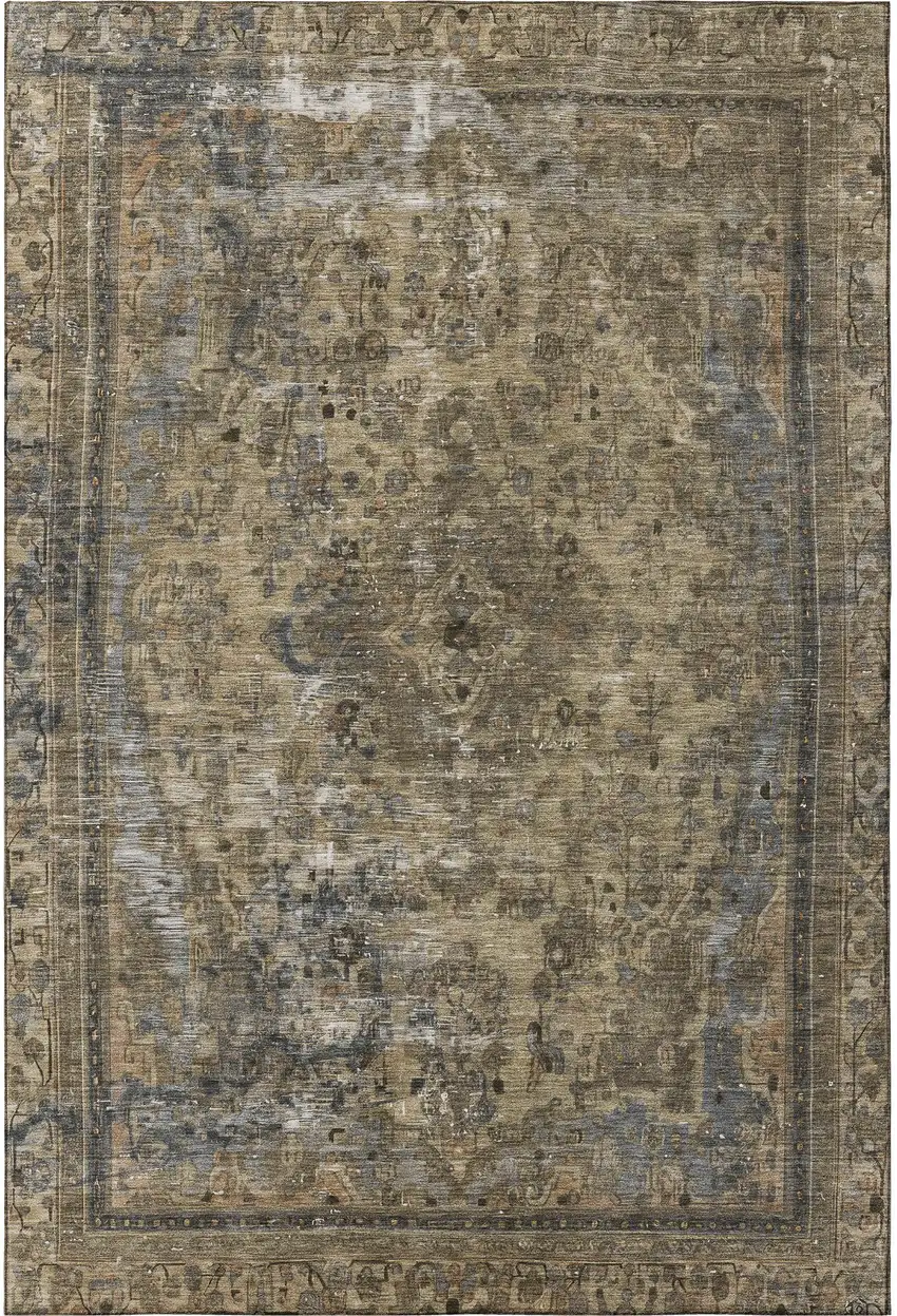 Brown Gray And Silver Floral Medallion Washable Area Rug With UV Protection Photo 3