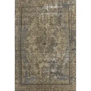 Photo of Brown Gray And Silver Floral Medallion Washable Area Rug With UV Protection