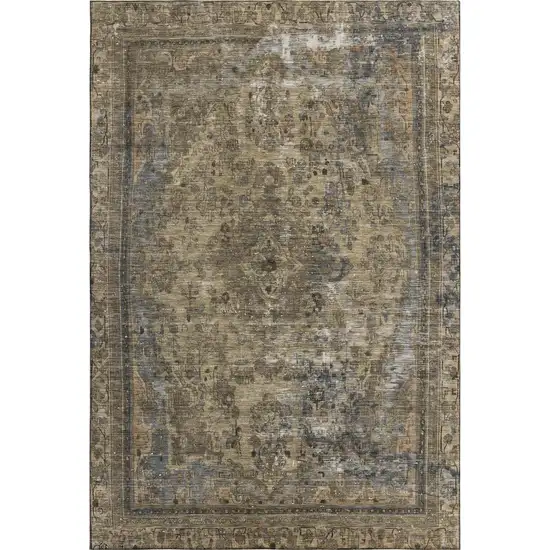 Brown Gray And Silver Floral Medallion Washable Area Rug With UV Protection Photo 1