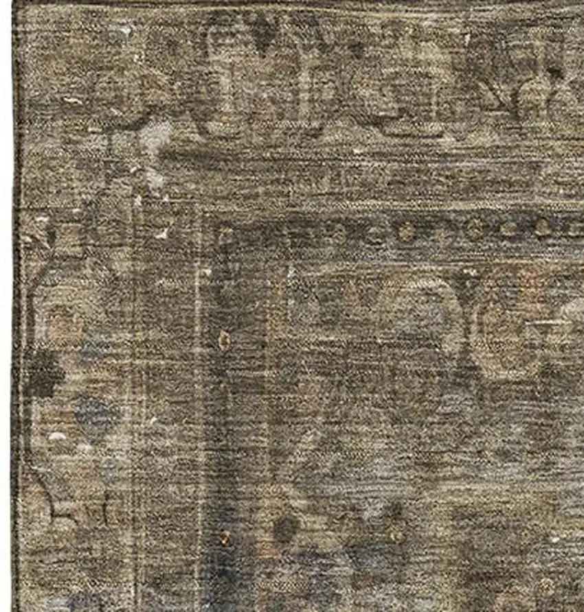 Brown Gray And Silver Floral Medallion Washable Area Rug With UV Protection Photo 3