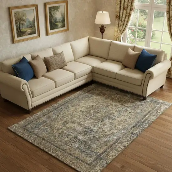 Brown Gray And Silver Floral Medallion Washable Area Rug With UV Protection Photo 2