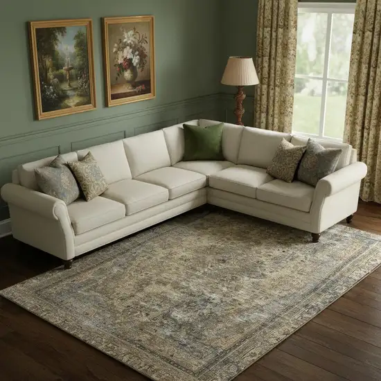 Brown Gray And Silver Floral Medallion Washable Area Rug With UV Protection Photo 2