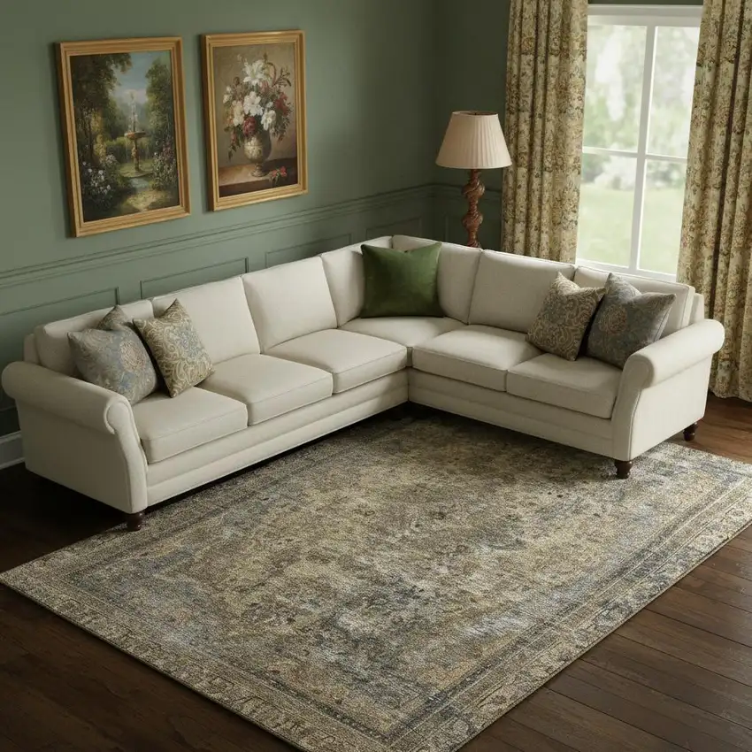 Brown Gray And Silver Floral Medallion Washable Area Rug With UV Protection Photo 2