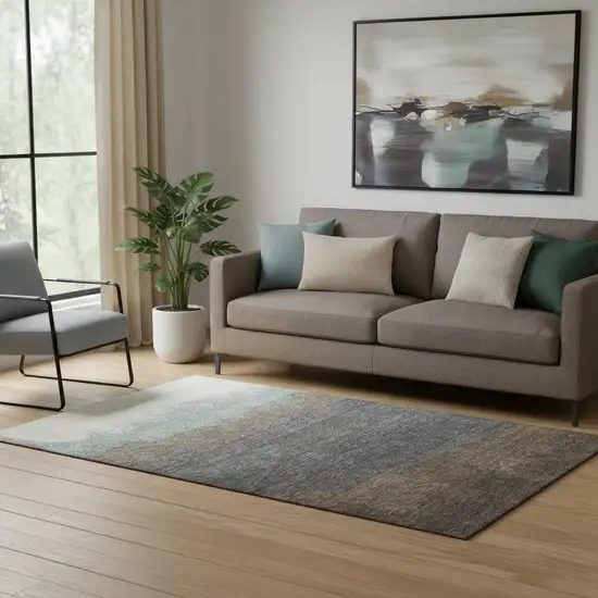 Brown Gray And Silver Ombre Washable Area Rug With UV Protection Photo 2