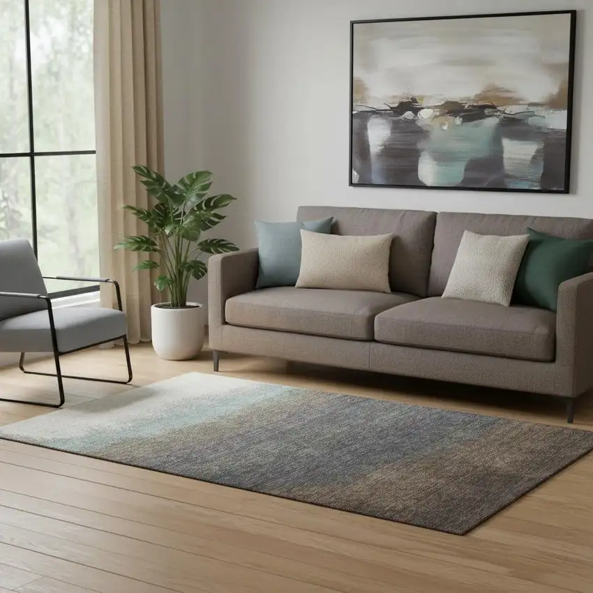 Brown Gray And Silver Ombre Washable Area Rug With UV Protection Photo 2