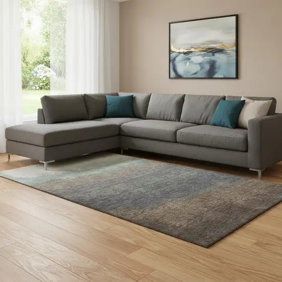 Brown Gray And Silver Ombre Washable Area Rug With UV Protection Photo 2