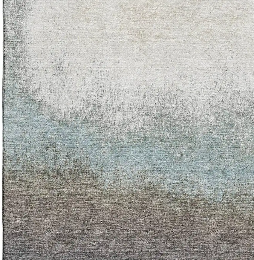 Brown Gray And Silver Ombre Washable Area Rug With UV Protection Photo 4