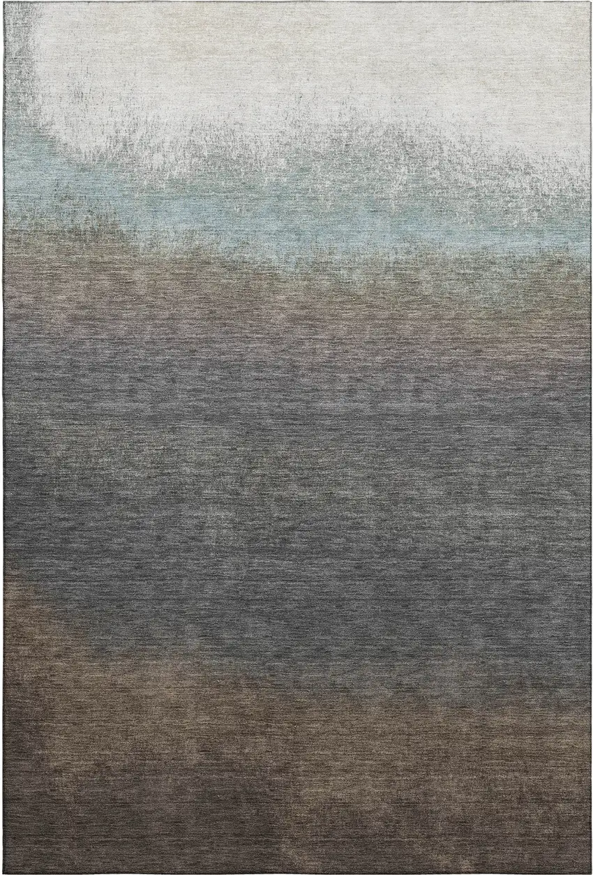 Brown Gray And Silver Ombre Washable Area Rug With UV Protection Photo 1