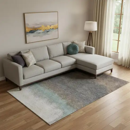 Brown Gray And Silver Ombre Washable Area Rug With UV Protection Photo 2