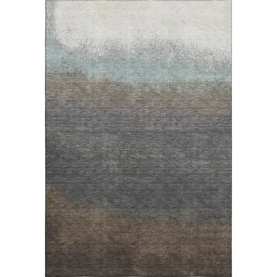 Brown Gray And Silver Ombre Washable Area Rug With UV Protection Photo 1