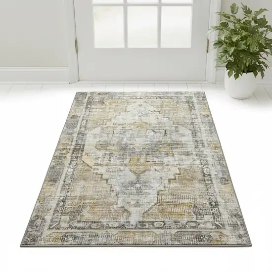 Brown Gray And Silver Oriental Washable Area Rug With UV Protection Photo 2
