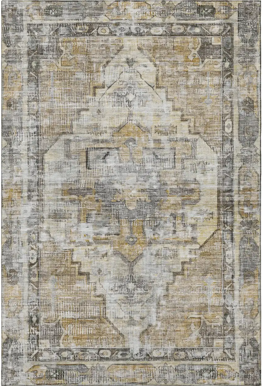 Brown Gray And Silver Oriental Washable Area Rug With UV Protection Photo 3