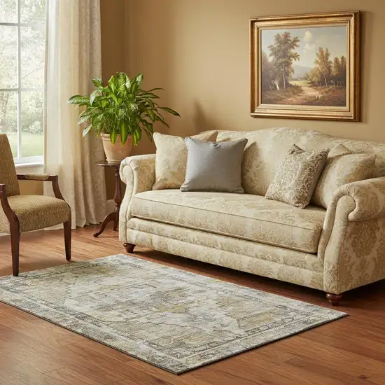 Brown Gray And Silver Oriental Washable Area Rug With UV Protection Photo 2