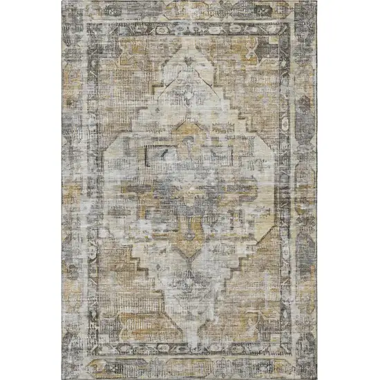 Brown Gray And Silver Oriental Washable Area Rug With UV Protection Photo 3