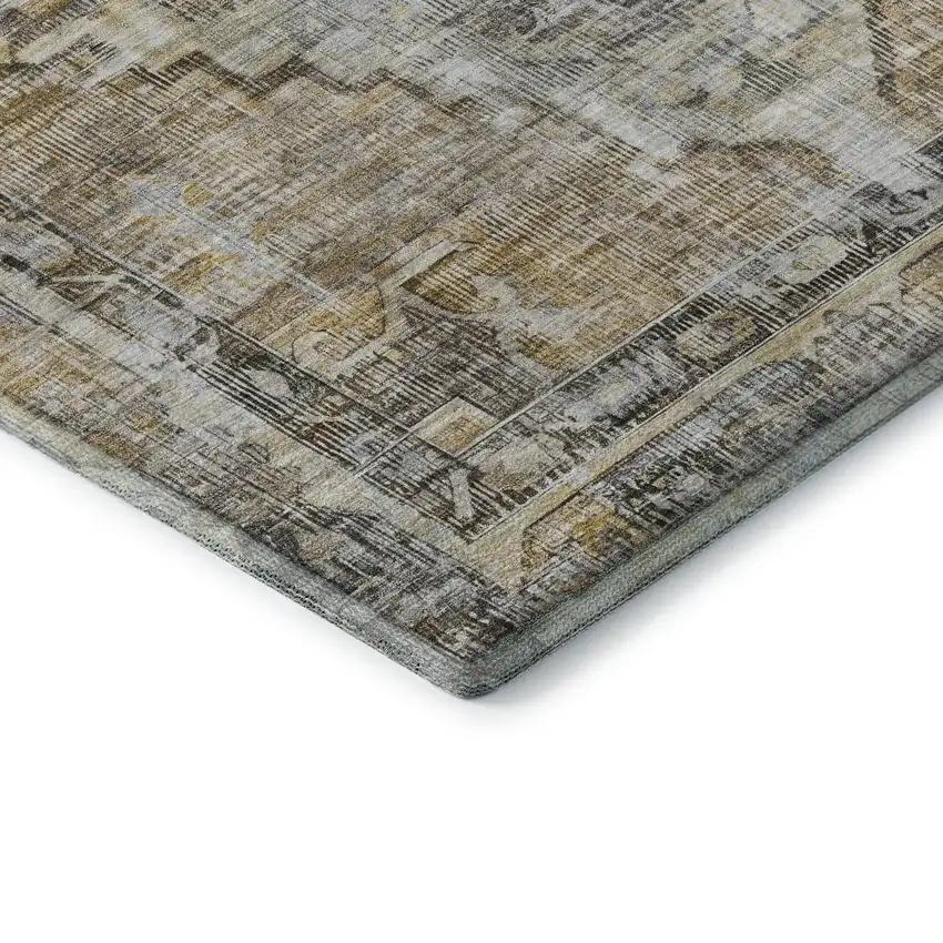 Brown Gray And Silver Oriental Washable Area Rug With UV Protection Photo 7