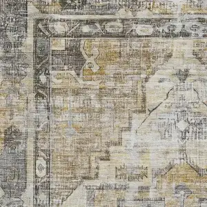 Photo of Brown Gray And Silver Oriental Washable Area Rug With UV Protection