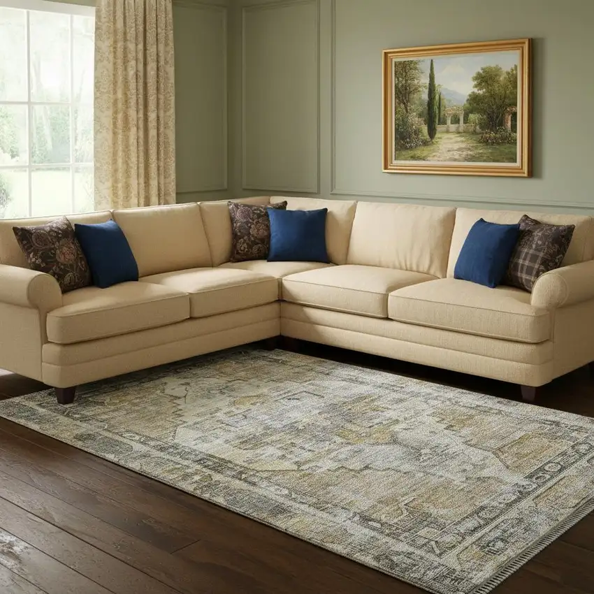 Brown Gray And Silver Oriental Washable Area Rug With UV Protection Photo 2