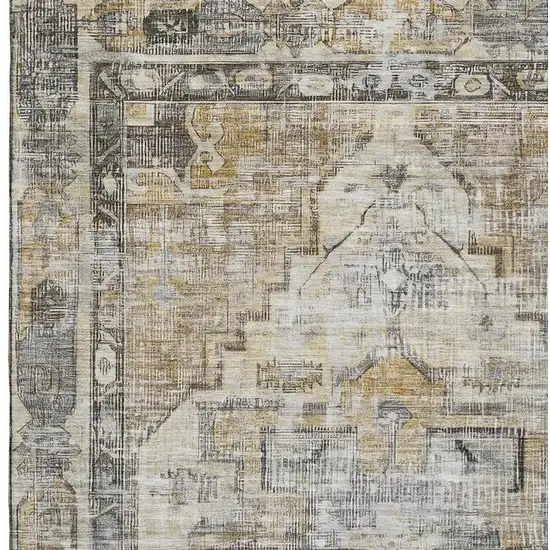 Brown Gray And Silver Oriental Washable Area Rug With UV Protection Photo 3