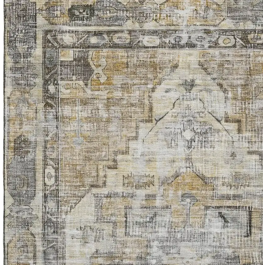 Brown Gray And Silver Oriental Washable Area Rug With UV Protection Photo 3