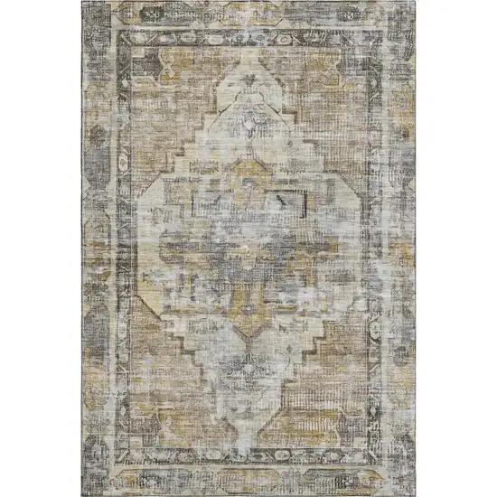 Brown Gray And Silver Oriental Washable Area Rug With UV Protection Photo 1