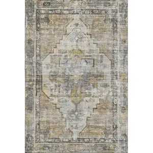Photo of Brown Gray And Silver Oriental Washable Area Rug With UV Protection