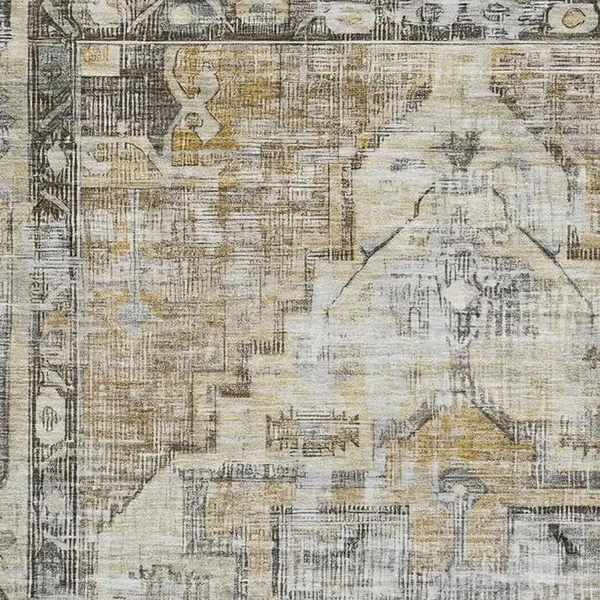 Brown Gray And Silver Oriental Washable Area Rug With UV Protection Photo 2