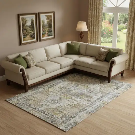 Brown Gray And Silver Oriental Washable Area Rug With UV Protection Photo 2