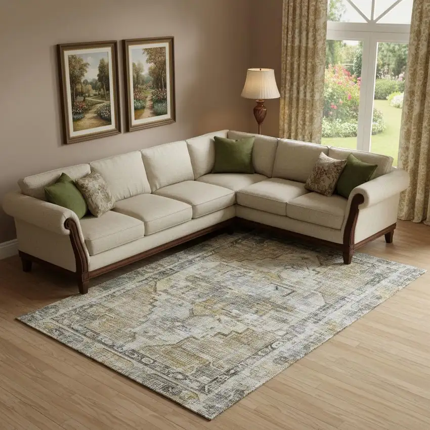 Brown Gray And Silver Oriental Washable Area Rug With UV Protection Photo 2