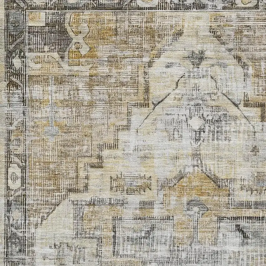 Brown Gray And Silver Oriental Washable Area Rug With UV Protection Photo 2